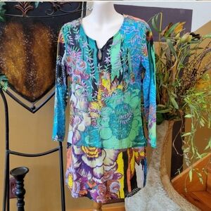 Embroidered Semi Sheer Tunic Mini Dress India Fabric Bright Boho Colors Simi S